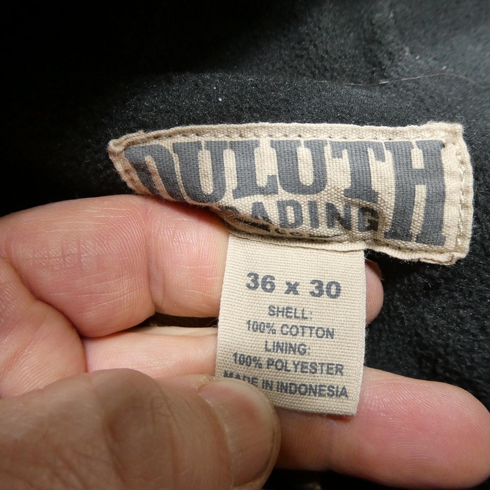 Duluth Trading Cargo Pants Mens 36x30 Green Canvas Fleece Lined Workwear Winter - Picture 3 of 8